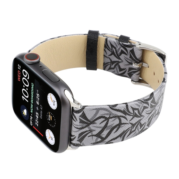 Thorns Printing Genuine Leather Watch Band for Apple Watch Series 10 42mm / 9&8&7 41mm / SE 3&SE 2&6&SE&5&4 40mm / 3&2&1 38mm, 40mm