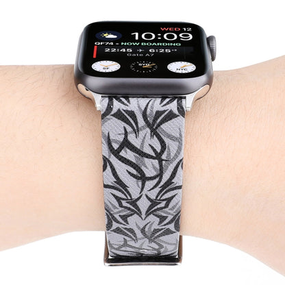 Thorns Printing Genuine Leather Watch Band for Apple Watch Series 10 42mm / 9&8&7 41mm / SE 3&SE 2&6&SE&5&4 40mm / 3&2&1 38mm, 40mm