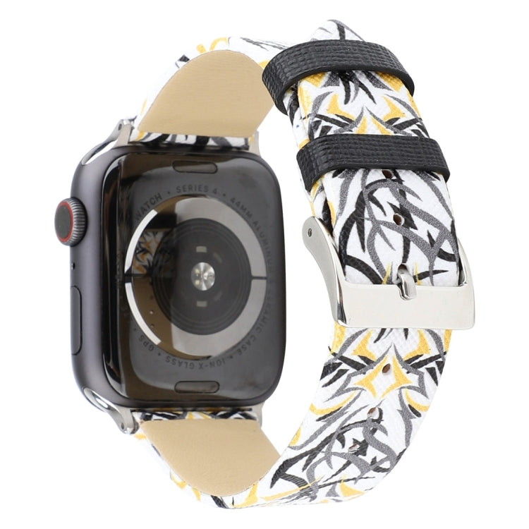 Thorns Printing Genuine Leather Watch Band for Apple Watch Series 10 42mm / 9&8&7 41mm / SE 3&SE 2&6&SE&5&4 40mm / 3&2&1 38mm, 40mm