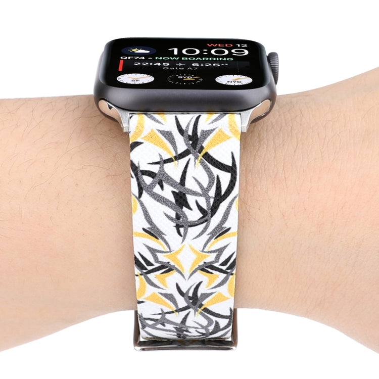 Thorns Printing Genuine Leather Watch Band for Apple Watch Series 10 42mm / 9&8&7 41mm / SE 3&SE 2&6&SE&5&4 40mm / 3&2&1 38mm, 40mm