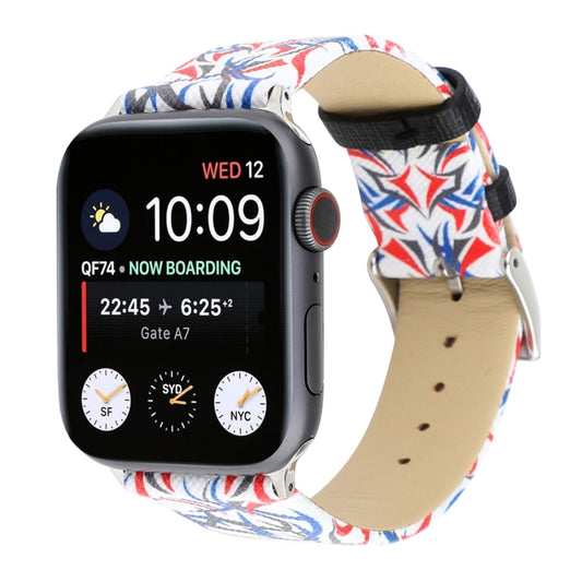 Thorns Printing Genuine Leather Watch Band for Apple Watch Series 10 42mm / 9&8&7 41mm / SE 3&SE 2&6&SE&5&4 40mm / 3&2&1 38mm, 40mm