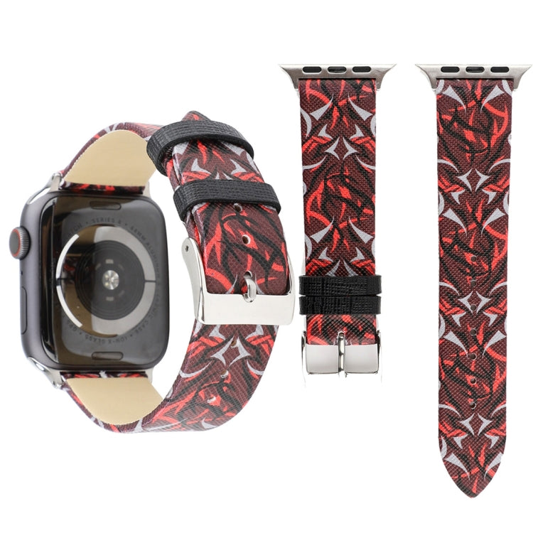 Thorns Printing Genuine Leather Watch Band for Apple Watch Series 10 42mm / 9&8&7 41mm / SE 3&SE 2&6&SE&5&4 40mm / 3&2&1 38mm, 40mm