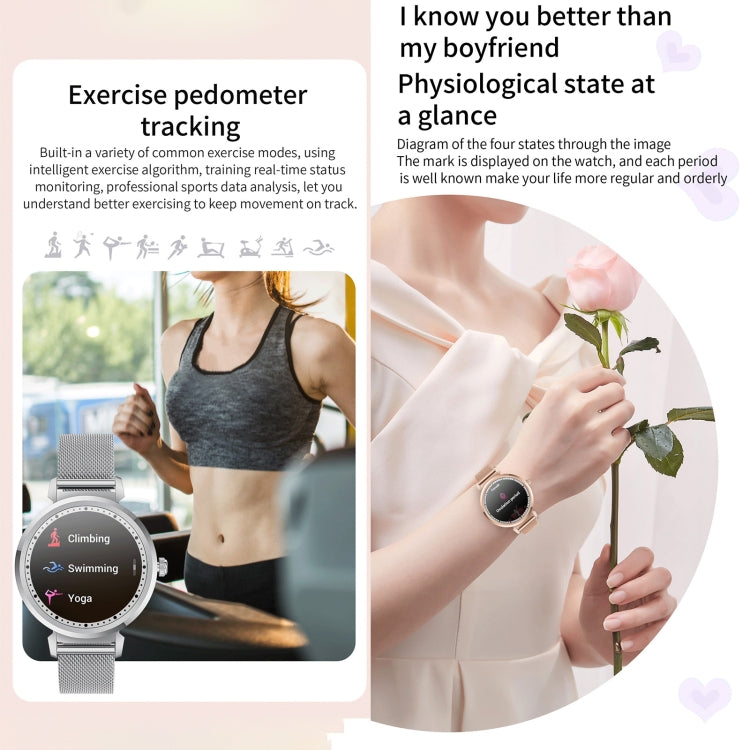 KC06 Women Menstrual Period Smart Watch Bracelet, Blood Pressure / Heart Rate Monitoring, Steel Strap