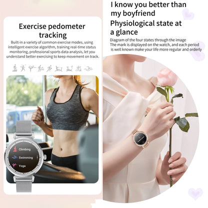KC06 Women Menstrual Period Smart Watch Bracelet, Blood Pressure / Heart Rate Monitoring, Steel Strap