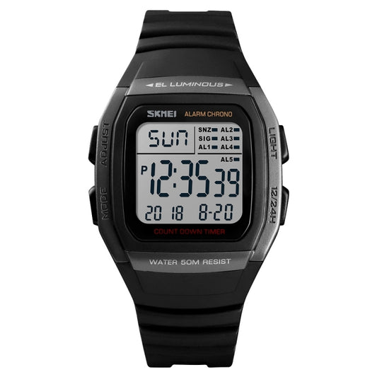 SKMEI 1278 Fashionable Outdoor 50m Waterproof Digital Watch Student Sports Wrist Watch Support 5 Group Alarm Clocks (Titanium), SKMEI 1278