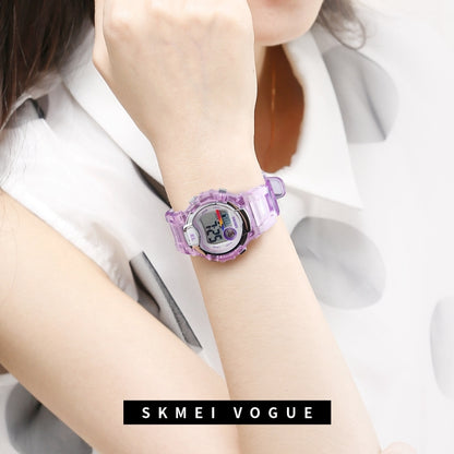 SKMEI 1450 Montre digitale transparente pour femme Étanchéité 50 m Montre de sport avec lumière LED