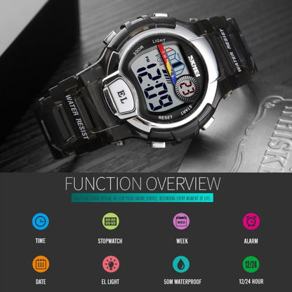 SKMEI 1450 Montre digitale transparente pour femme Étanchéité 50 m Montre de sport avec lumière LED