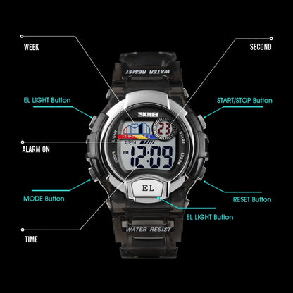 SKMEI 1450 Montre digitale transparente pour femme Étanchéité 50 m Montre de sport avec lumière LED