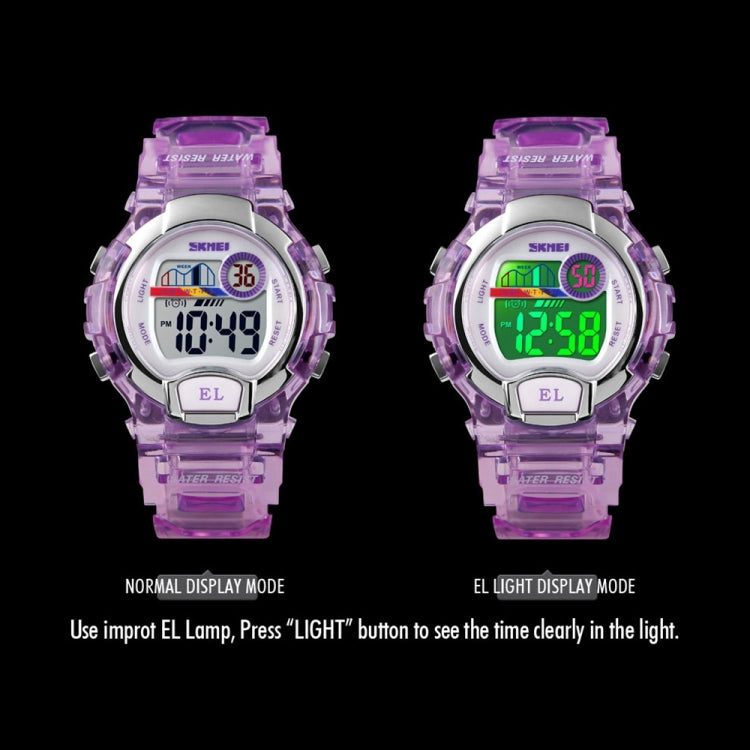 SKMEI 1450 Montre digitale transparente pour femme Étanchéité 50 m Montre de sport avec lumière LED