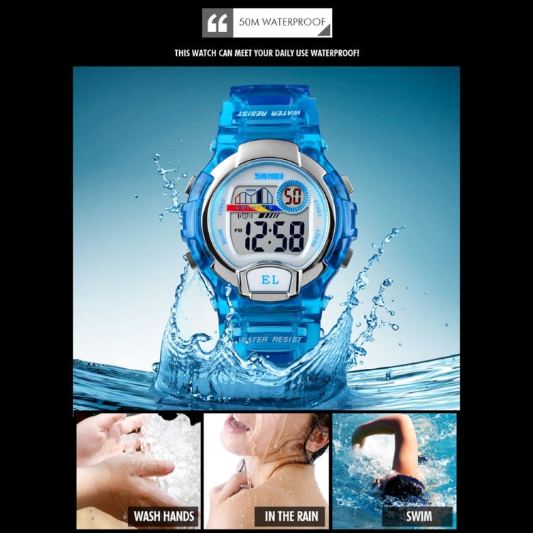 SKMEI 1450 Montre digitale transparente pour femme Étanchéité 50 m Montre de sport avec lumière LED