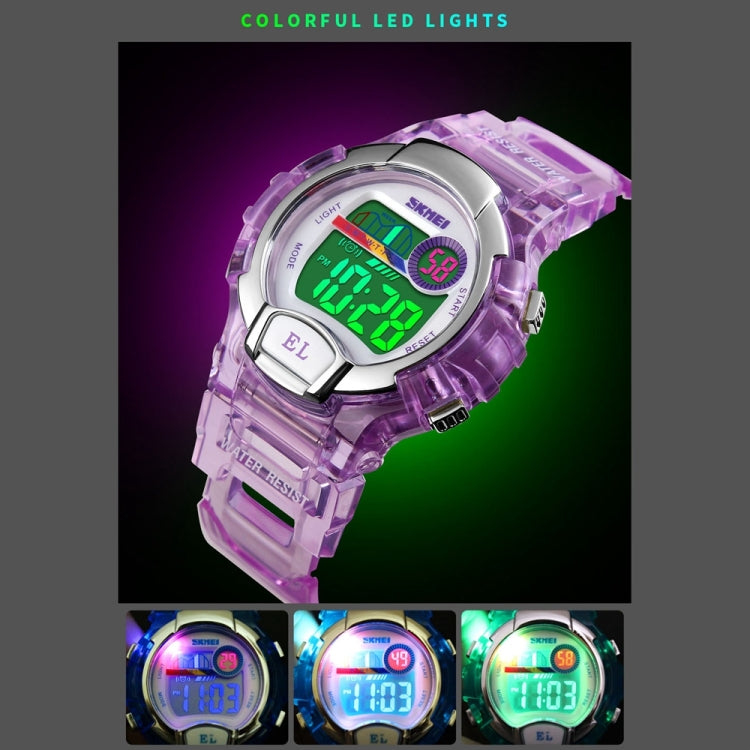 SKMEI 1450 Montre digitale transparente pour femme Étanchéité 50 m Montre de sport avec lumière LED
