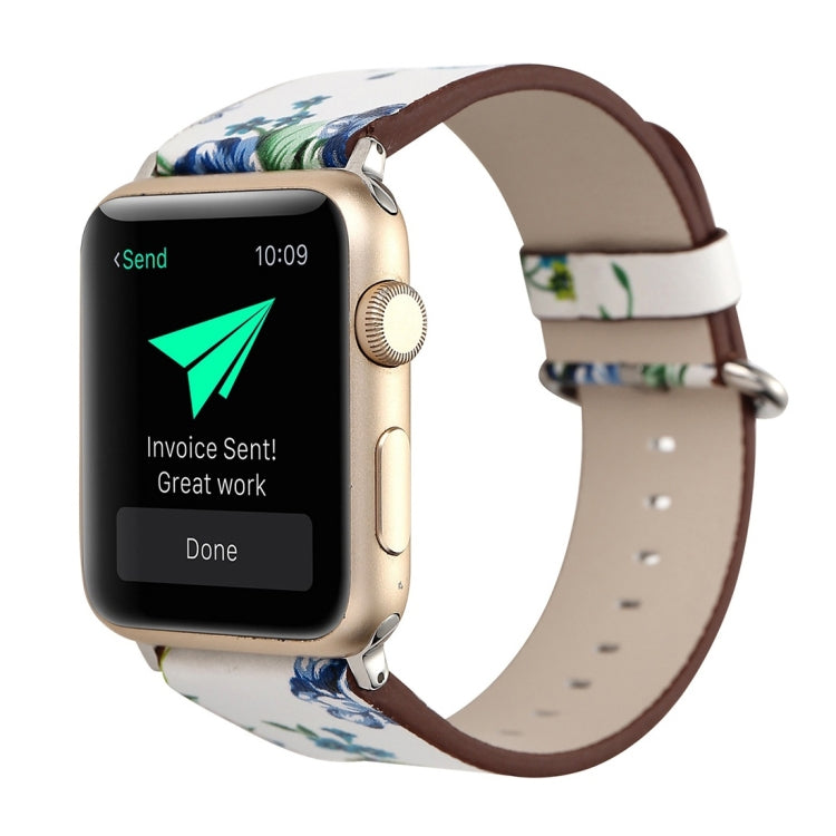 For Apple Watch Ultra 49mm&Watch Ultra 2 49mm / Series 10 46mm / 9&8&7 45mm / SE 3&SE 2&6&SE&5&4 44mm / 3&2&1 42mm Fashion Pastoralism Style Little Floral Pattern Women Watch Leather Watch Band, For 42mm E, For 42mm F, For 42mm A, For 42mm B, For 42mm ...