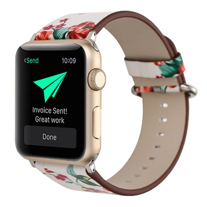For Apple Watch Ultra 49mm&Watch Ultra 2 49mm / Series 10 46mm / 9&8&7 45mm / SE 3&SE 2&6&SE&5&4 44mm / 3&2&1 42mm Fashion Pastoralism Style Little Floral Pattern Women Watch Leather Watch Band, For 42mm E, For 42mm F, For 42mm A, For 42mm B, For 42mm ...