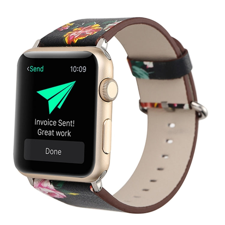 For Apple Watch Ultra 49mm&Watch Ultra 2 49mm / Series 10 46mm / 9&8&7 45mm / SE 3&SE 2&6&SE&5&4 44mm / 3&2&1 42mm Fashion Pastoralism Style Little Floral Pattern Women Watch Leather Watch Band, For 42mm E, For 42mm F, For 42mm A, For 42mm B, For 42mm ...