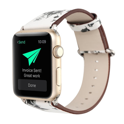 For Apple Watch Ultra 49mm&Watch Ultra 2 49mm / Series 10 46mm / 9&8&7 45mm / SE 3&SE 2&6&SE&5&4 44mm / 3&2&1 42mm Fashion Pastoralism Style Little Floral Pattern Women Watch Leather Watch Band, For 42mm E, For 42mm F, For 42mm A, For 42mm B, For 42mm ...