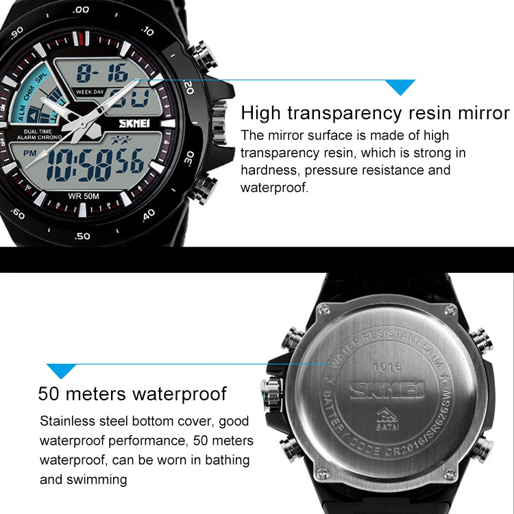 Montre numérique double étanche SKMEI 1016 multifonctionnelle pour homme, sports de plein air, noctilucente