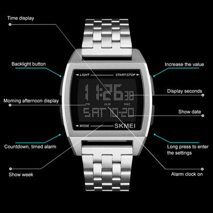 SKMEI 1368 Multifunctional Men Outdoor Sports Noctilucent Waterproof Digital Watch