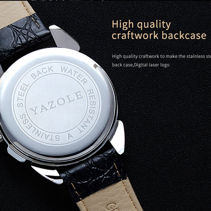 419 YAZOLE Men Fashion Business Leather Band Quartz Wrist Watch ( Black)