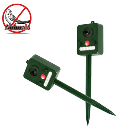 Répulsif d'animaux ultrasonique LED solaire écologique blanc + lumière rouge avec panneau solaire 6,5 V / 0,1 W, capteur PIR et capteur de lumière, certifié CE / ROHS, RC-510