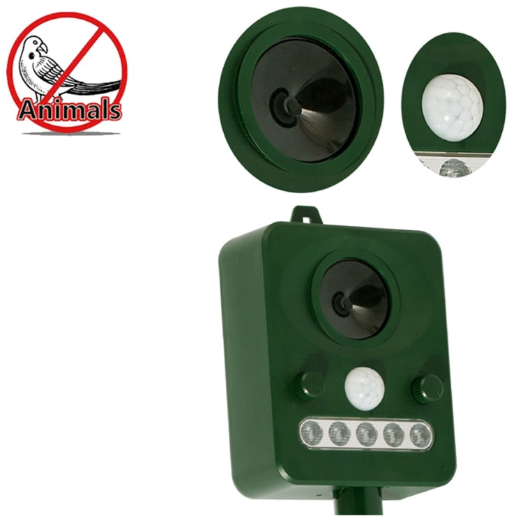 Répulsif d'animaux ultrasonique LED solaire écologique blanc + lumière rouge avec panneau solaire 6,5 V / 0,1 W, capteur PIR et capteur de lumière, certifié CE / ROHS, RC-510
