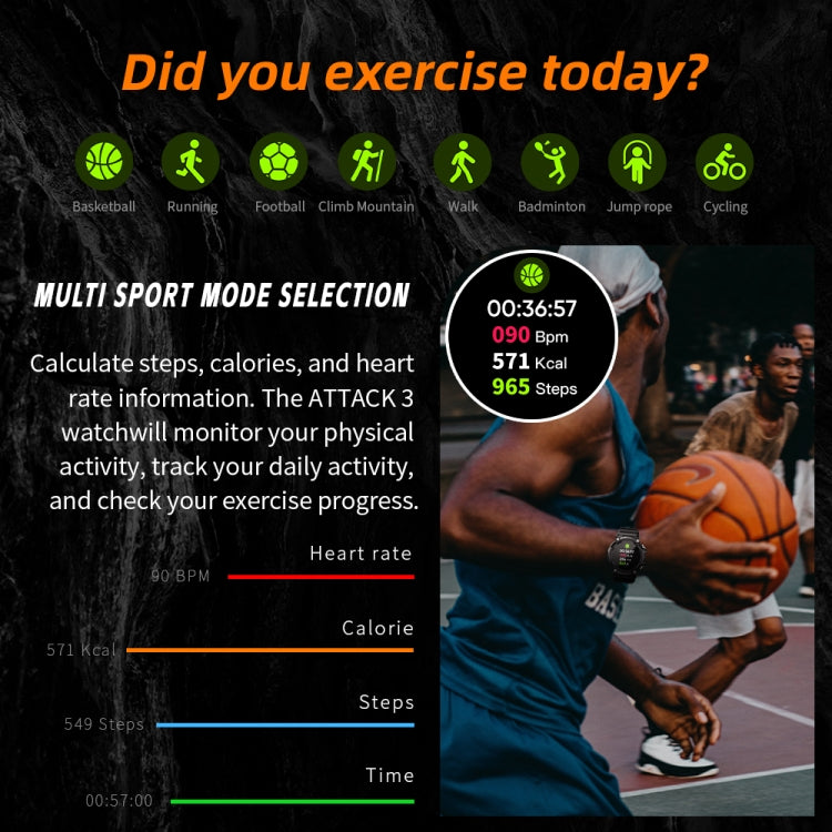 LOKMAT ATTACK 3 Montre Connectée Sport et Fitness avec Écran TFT de 1,28 pouces, Prise en Charge des Appels Bluetooth, ATTACK 3
