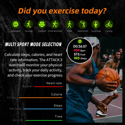 LOKMAT ATTACK 3 Montre Connectée Sport et Fitness avec Écran TFT de 1,28 pouces, Prise en Charge des Appels Bluetooth, ATTACK 3