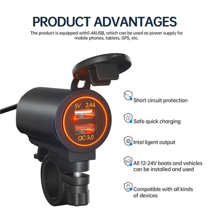 ZH-723F5 Chargeur de voiture / moto double USB à charge rapide QC3.0 pour téléphone portable