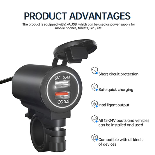 ZH-723F5 Car / Motorcycle QC3.0 Cell Phone Fast Charging Dual USB Car Charger
