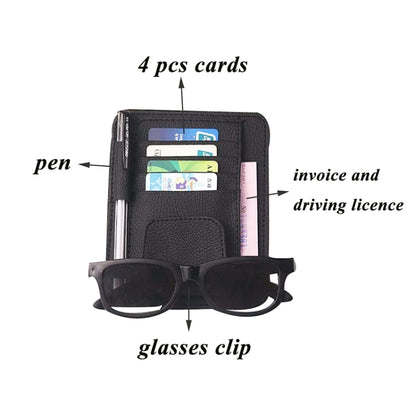 Multifunctional Car Litchi Pattern Glasses Holder Sun Visor Bill Holder, Glasses Holder