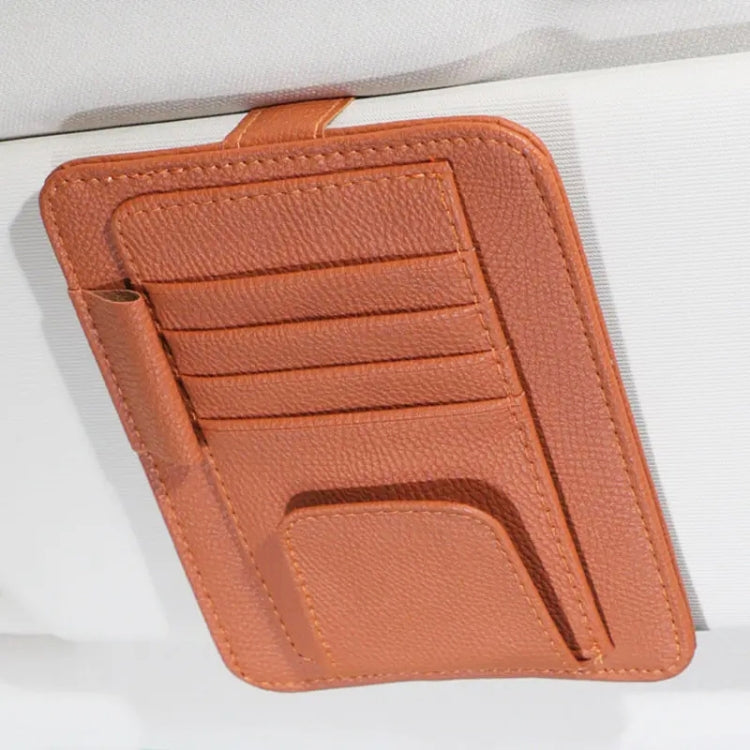 Multifunctional Car Litchi Pattern Glasses Holder Sun Visor Bill Holder, Glasses Holder