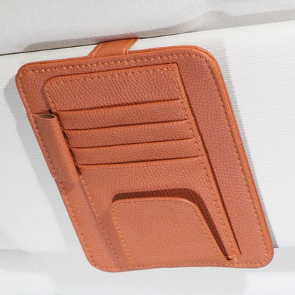 Multifunctional Car Litchi Pattern Glasses Holder Sun Visor Bill Holder, Glasses Holder