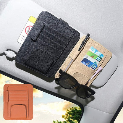 Multifunctional Car Litchi Pattern Glasses Holder Sun Visor Bill Holder, Glasses Holder