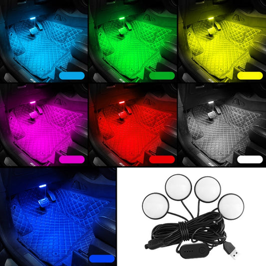 Car 4 in 1 USB RGB Foot Colorful LED Atmosphere Light, Colorful
