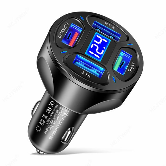 Chargeur de voiture à charge rapide 4-en-1 avec affichage numérique et voltmètre 66W, 66W