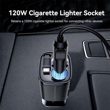 Yesido Y76 Cigarette Lighter Car Charger USB-A & Type-C Fast Charging Adapter with 60cm Type-C Retractable Cable