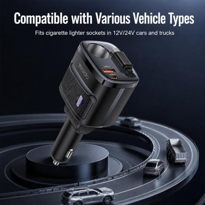 Yesido Y76 Cigarette Lighter Car Charger USB-A & Type-C Fast Charging Adapter with 60cm Type-C Retractable Cable