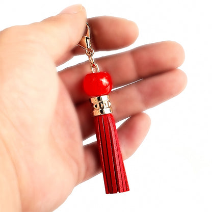 LS02 Porte-clés pompon en cuir de vachette à suspendre pour voiture ou sac