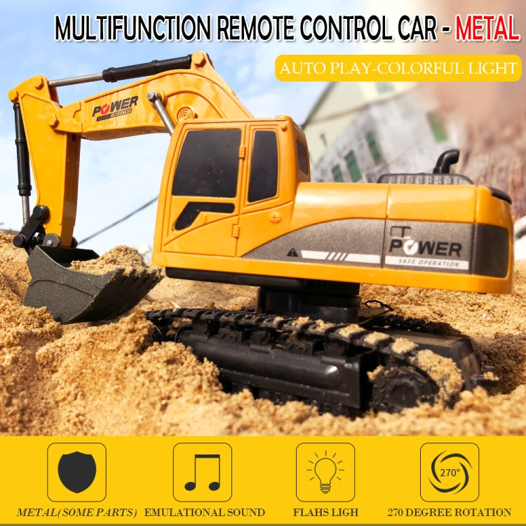 258-1 Excavatrice télécommandée métallique d'ingénierie 6 canaux 2,4 G 1/24RC, Voiture RC rechargeable, Métal