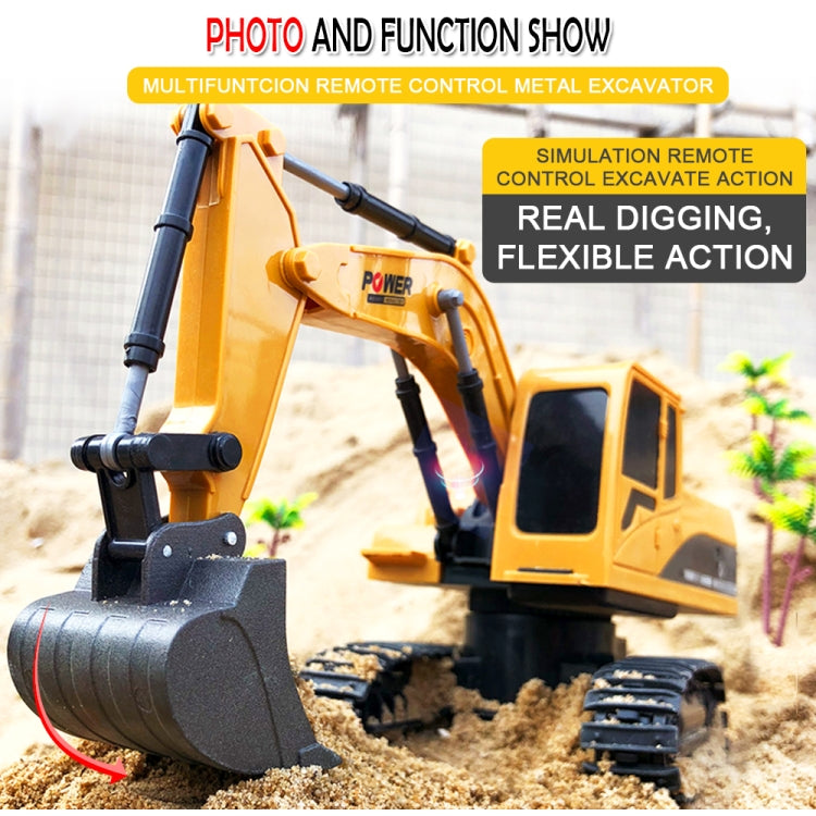 258-1 Excavatrice télécommandée métallique d'ingénierie 6 canaux 2,4 G 1/24RC, Voiture RC rechargeable, Métal