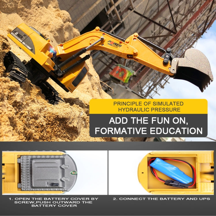 258-1 Excavatrice télécommandée métallique d'ingénierie 6 canaux 2,4 G 1/24RC, Voiture RC rechargeable, Métal