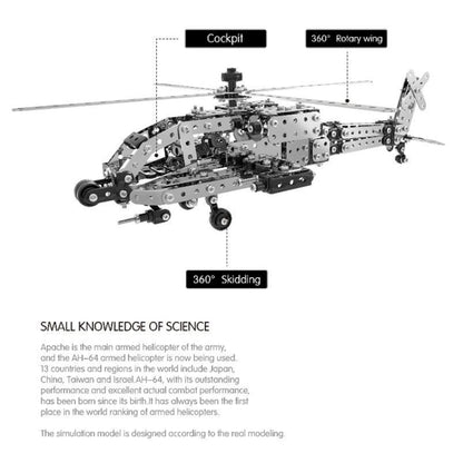 MoFun SW-021 DIY Stainless Steel AH-64 Helicopter Gunship Assembling Blocks, SW-021 AH-64 Helicopter Gunship