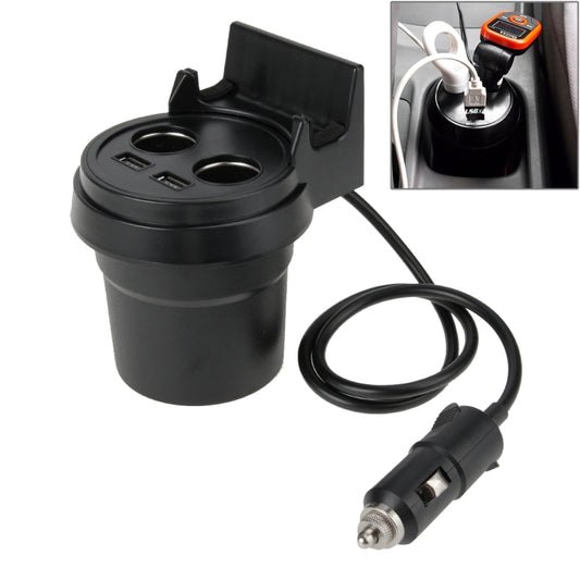 Chargeur de voiture avec fonction support, deux ports USB 5V 1A+2.4A et deux prises allume-cigare, 5V 1A+2.4A