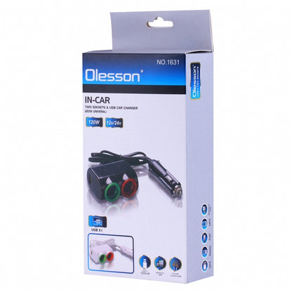 Olesson Chargeur de voiture USB 1,2 A pour allume-cigare avec lumière LED colorée, design épuré, 1631