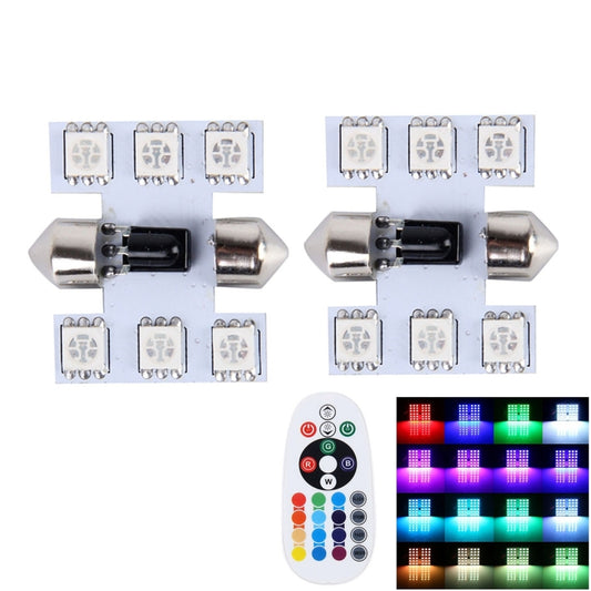 2 PCS Colorful 31MM Bicuspid Remote Control Car Dome Lamp LED Reading Light with 6 LED Lights, 31MM  6 LED Lights
