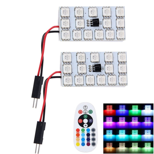2 PCS Colorful 41MM T10 + Bicuspid Port Remote Control Car Dome Lamp LED Reading Light with 15 LED Lights, 41MM 15 LED Lights