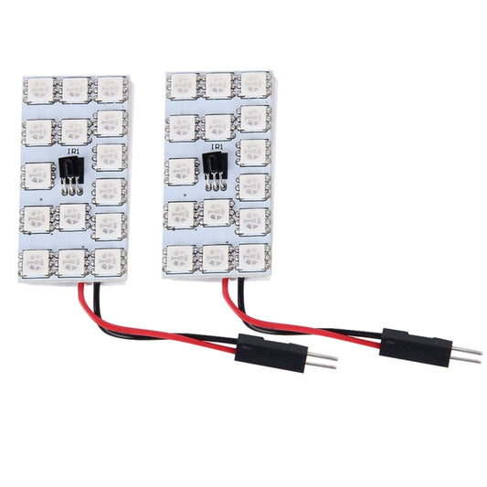 2 PCS Colorful 41MM T10 + Bicuspid Port Remote Control Car Dome Lamp LED Reading Light with 15 LED Lights, 41MM 15 LED Lights