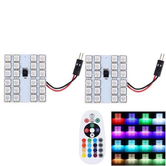2 PCS Colorful 41MM T10 + Bicuspid Port Remote Control Car Dome Lamp LED Reading Light with 24 LED Lights, 41MM 24 LED Lights