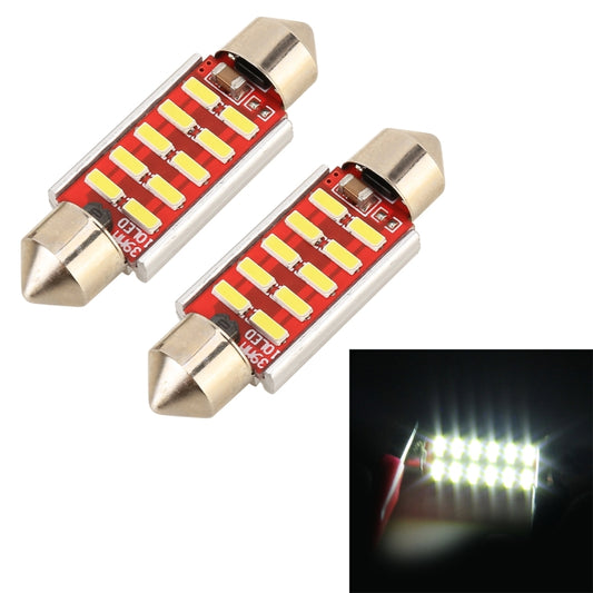 2 PCS DC 12V 2W 39MM 4014 Bicuspid Port No Decoding Car Dome Lamp LED Reading Light with 10 LED Lights, 39MM