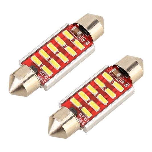 2 PCS DC 12V 2W 39MM 4014 Bicuspid Port No Decoding Car Dome Lamp LED Reading Light with 10 LED Lights, 39MM