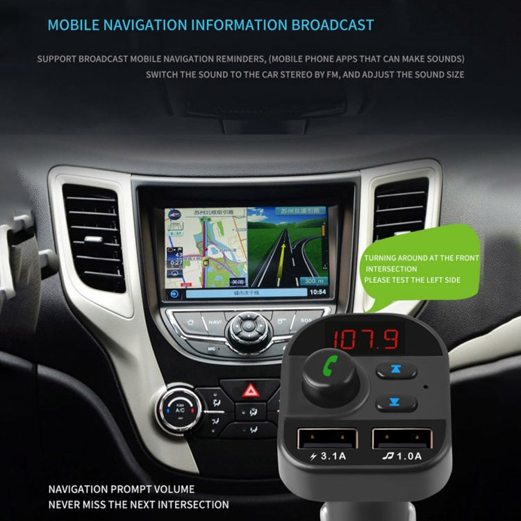 805E Kit mains libres Bluetooth transmetteur FM voiture avec double chargeur USB, lecteur de musique MP3, supporte les appels mains libres et la lecture de musique sur carte TF / disque U, 805E